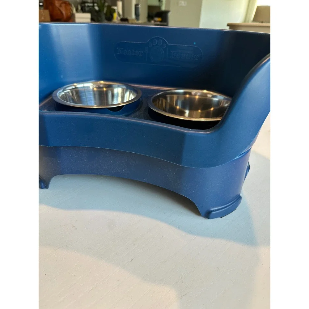 Neater Feeder Deluxe Elevated Dog Cat Bowls Navy Blue Mess Proof Medium